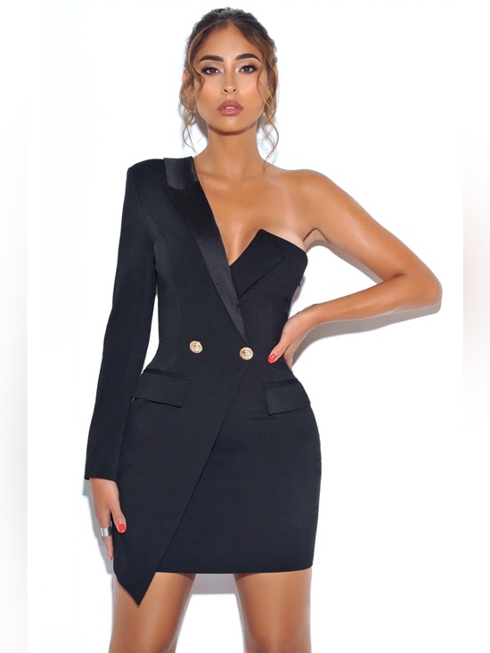 Miss Circle Dresses & Skirts - Miss Circle Keep One Up Crepe One-Shoulder Black Blazer Dress